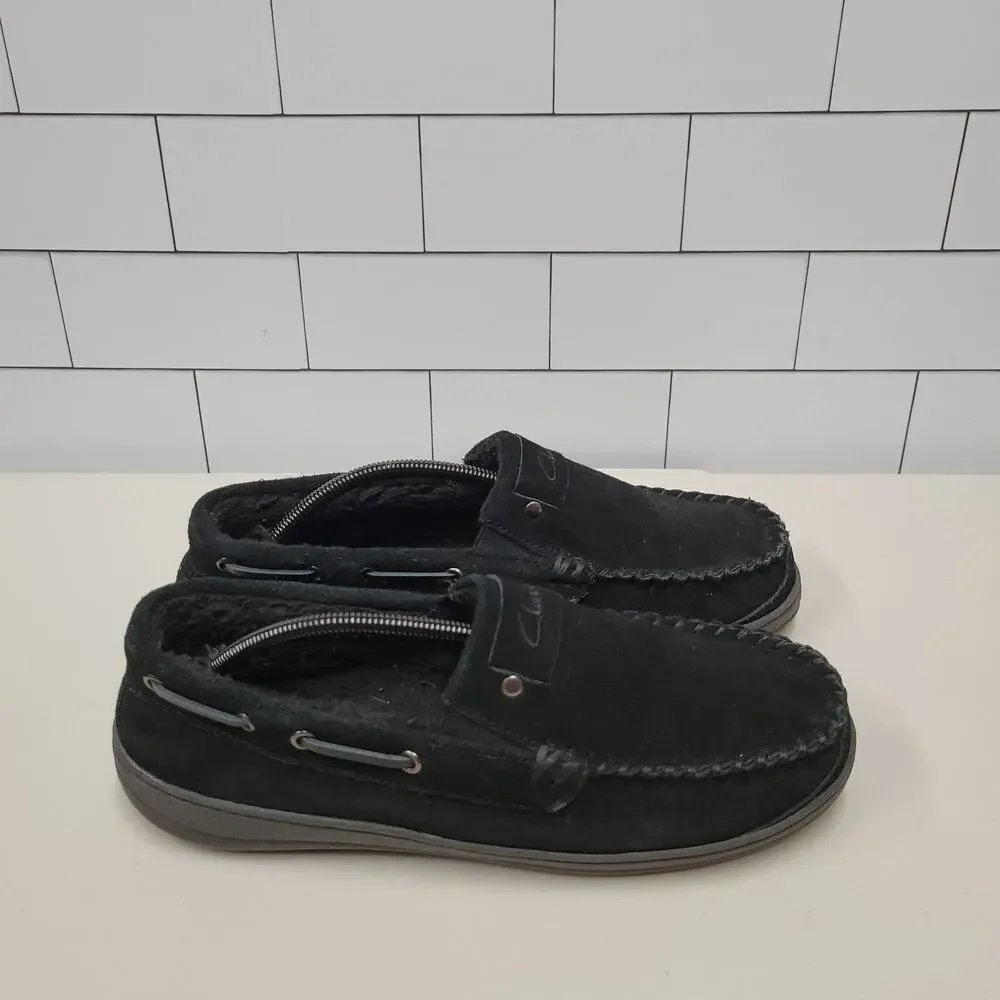 Clarks Andy Men's Black Suede Moccasin Slippers Size 11M Cozy Indoor Outdoor